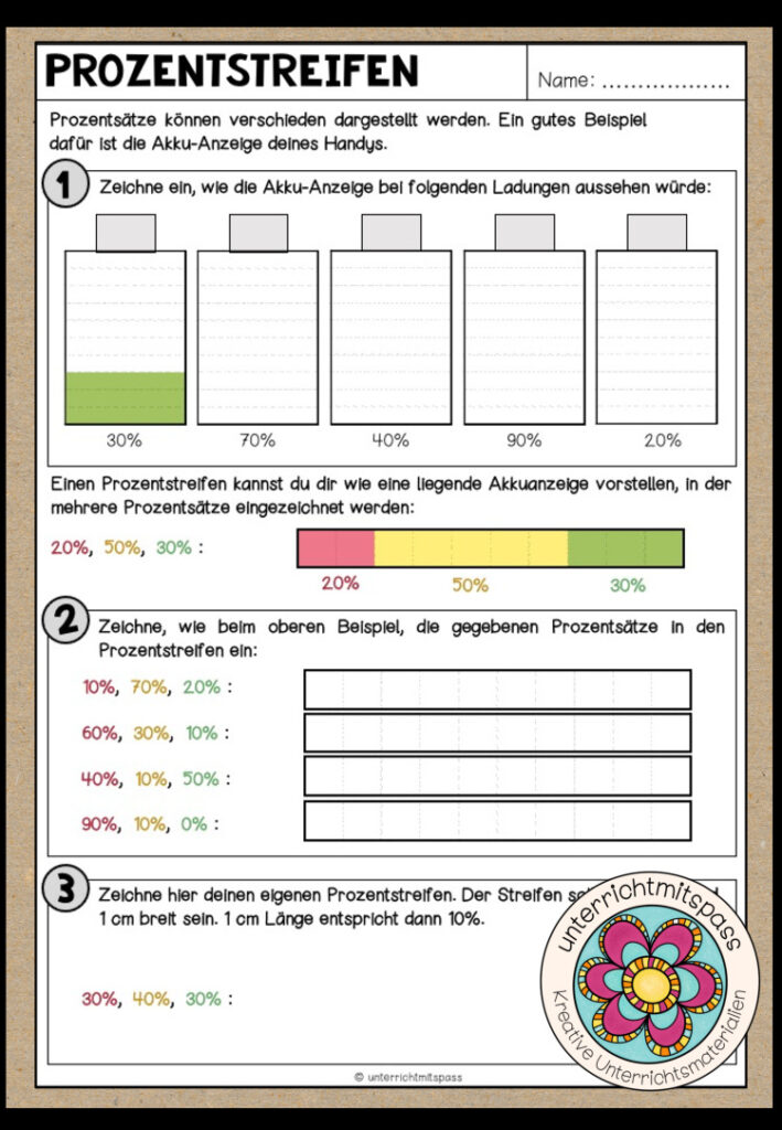 PROZENT (Prozentstreifen, Streifendiagramm) – Arbeitsblatt