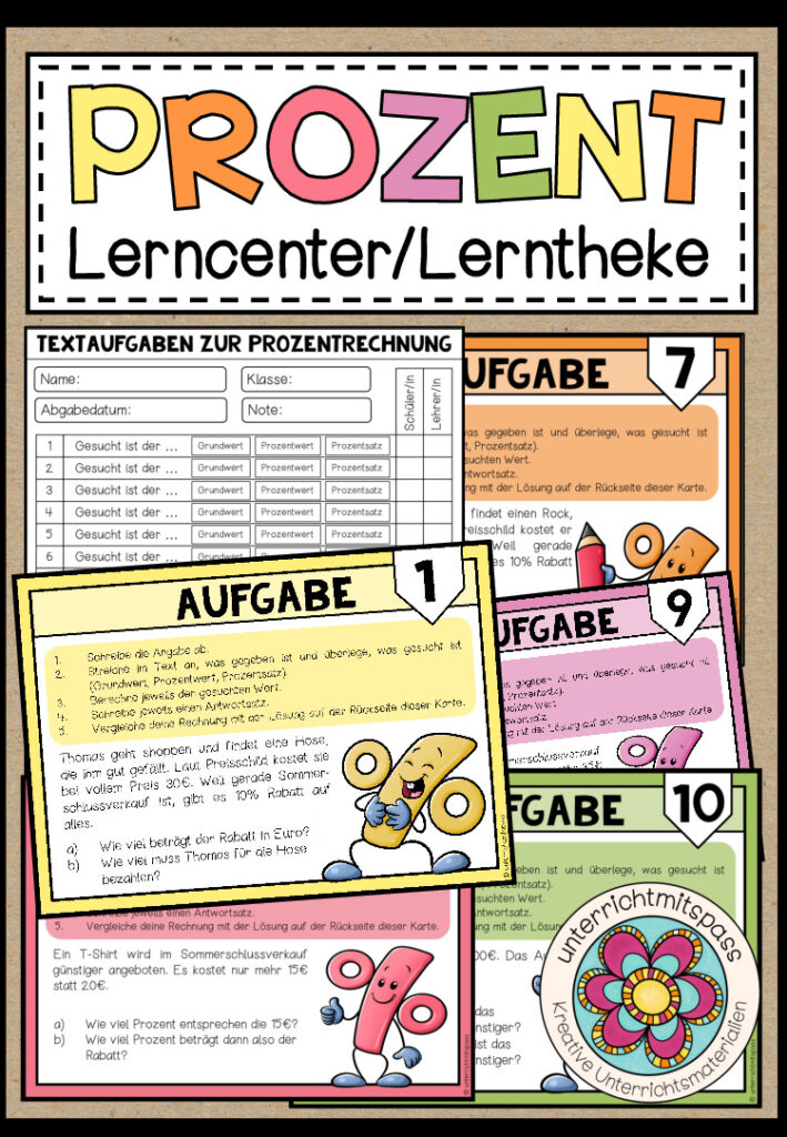 PROZENT (Textaufgaben) – Lerncenter / Lerntheke