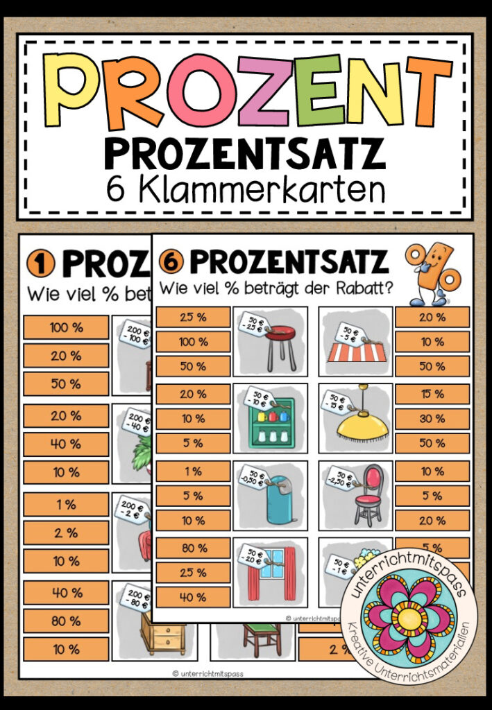 PROZENTSATZ (Prozentrechnung) – 6 Klammerkarten