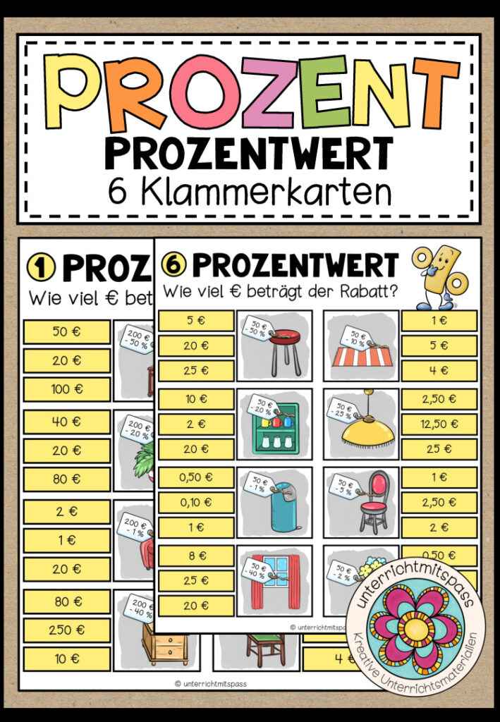 PROZENTWERT (Prozentrechnung) – 6 Klammerkarten