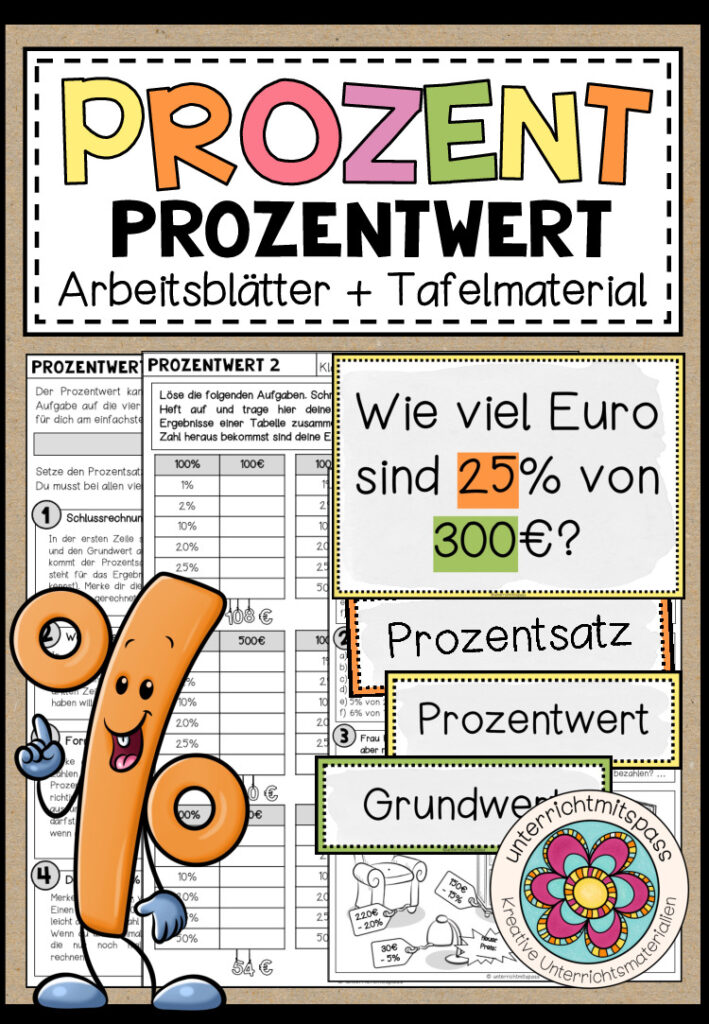 PROZENTWERT (Prozentrechnung) – Arbeitsblätter + Tafelmaterial