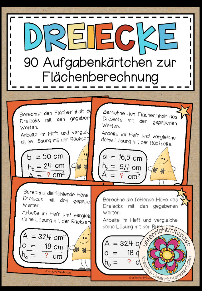 DREIECKE – Flächenberechnung (90 Aufgabenkärtchen)
