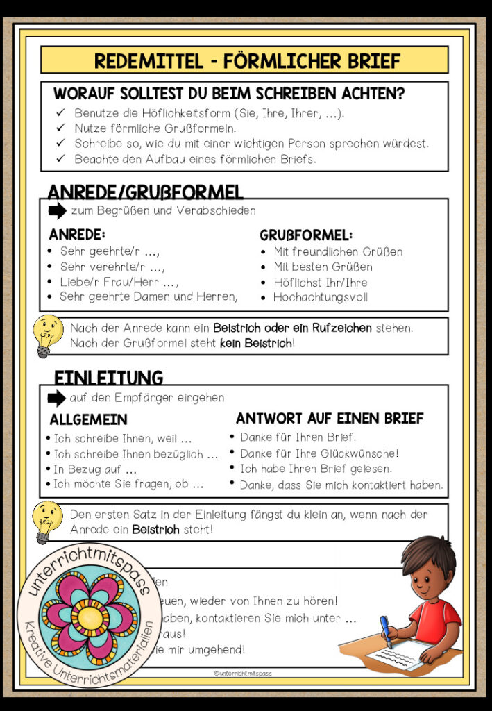 BRIEFE – Der förmliche Brief – Redemittel (Merkblatt)