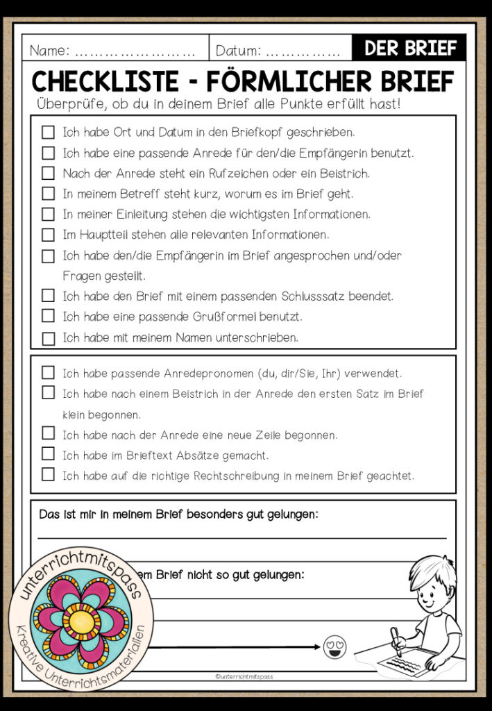 BRIEFE – Checkliste für das Schreiben von förmlichen Briefen (2-fach differenziert)