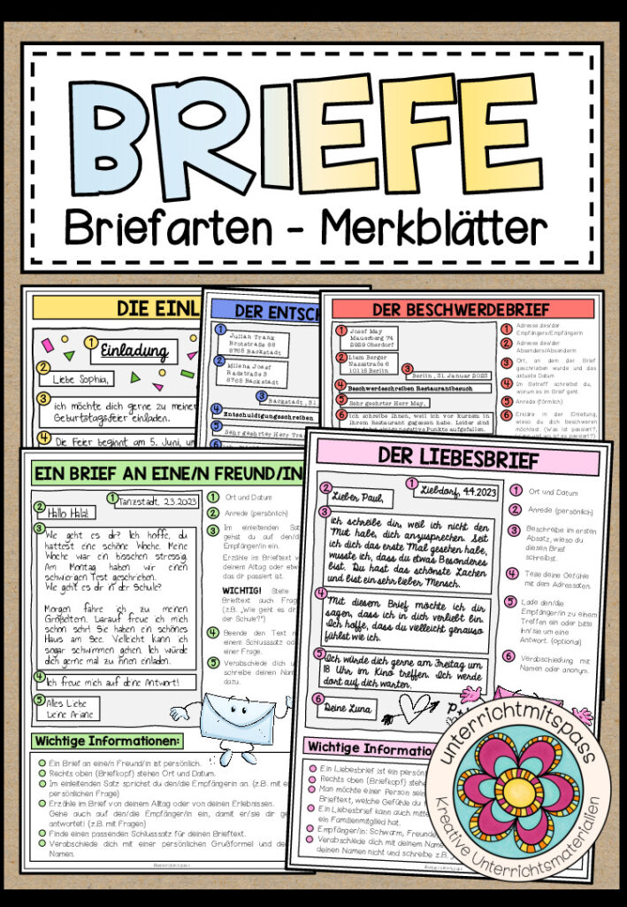 BRIEFE – Die Briefarten (Merkblätter + Beispielbriefe)