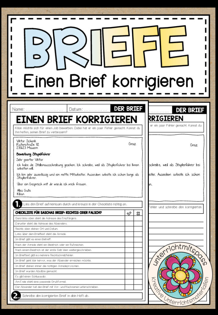 BRIEFE – Einen förmlichen Brief korrigieren (Arbeitsblatt) 2-fach differenziert