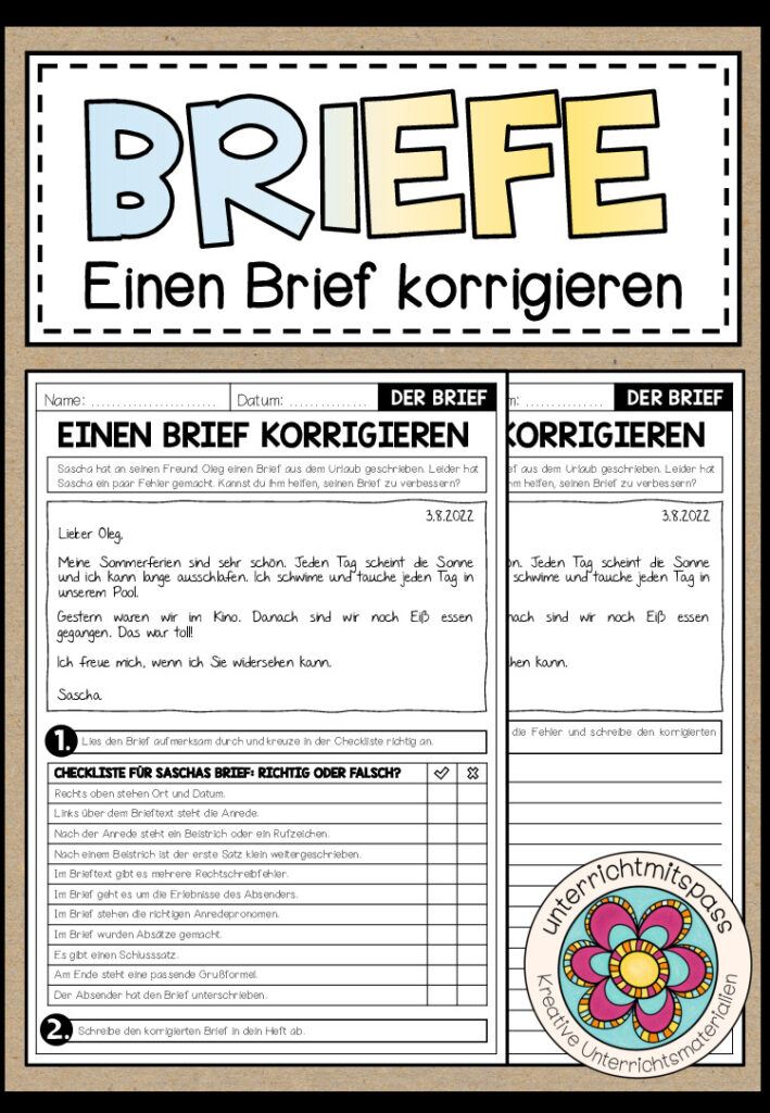BRIEFE – Einen persönlichen Brief korrigieren (Arbeitsblatt) 2-fach differenziert