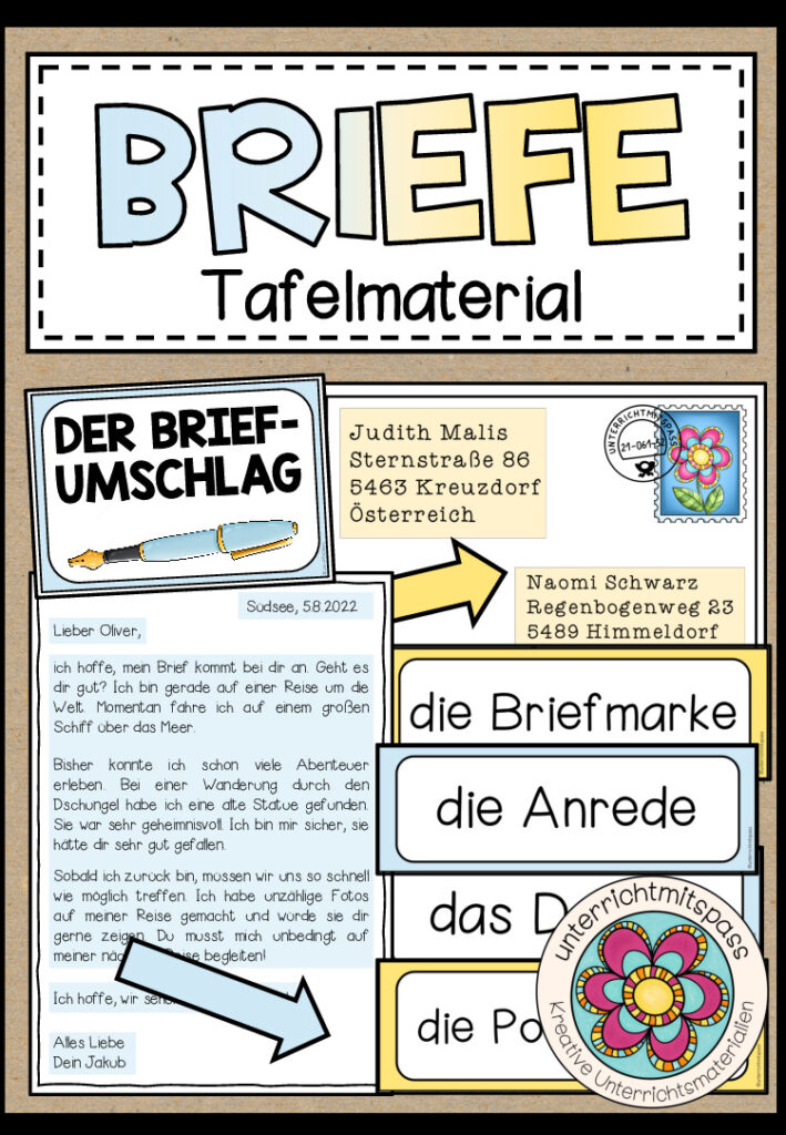 BRIEFE – Tafelmaterial (persönlicher und förmlicher Brief + Umschlag)