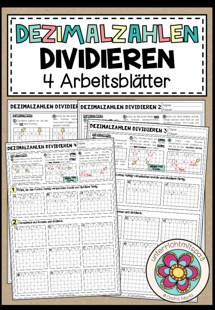 DEZIMALZAHLEN DIVIDIEREN – 4 Arbeitsblätter