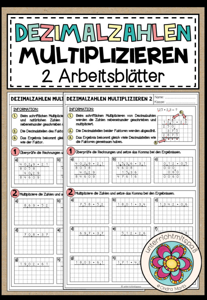 DEZIMALZAHLEN MULTIPLIZIEREN – 2 Arbeitsblätter