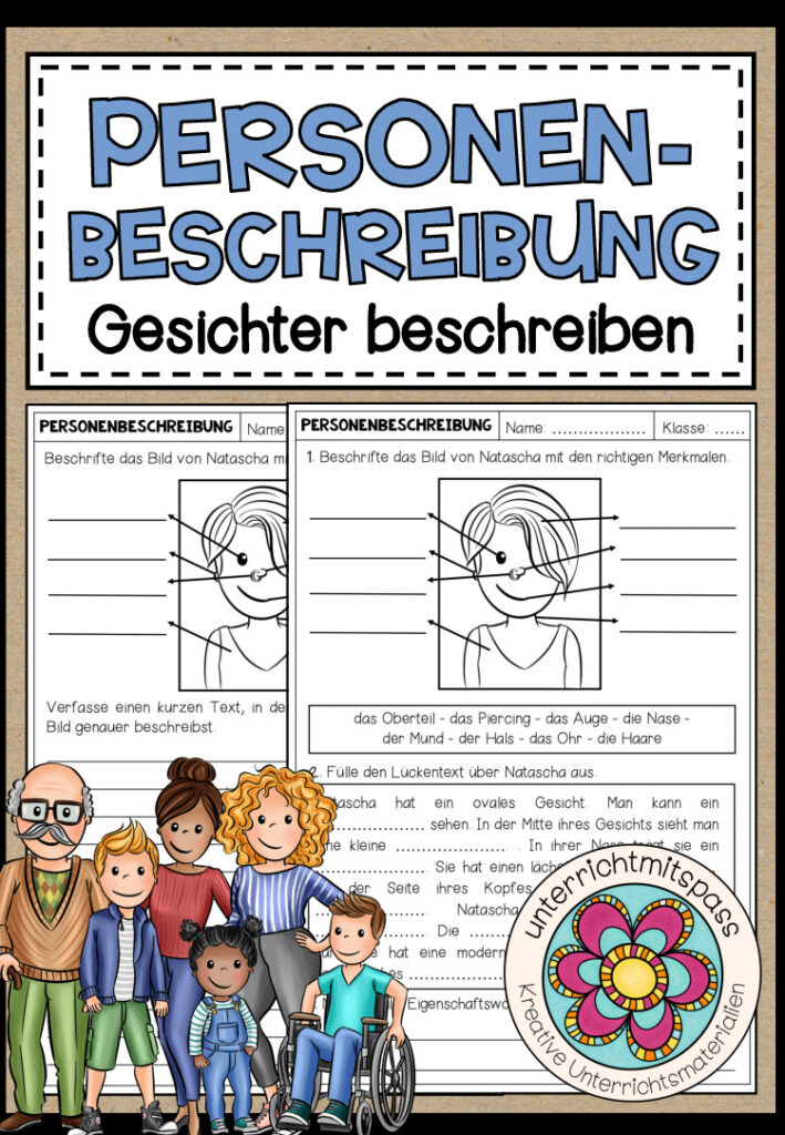 PERSONENBESCHREIBUNG – Gesichter beschreiben (Arbeitsblatt – 2-fach differenziert)
