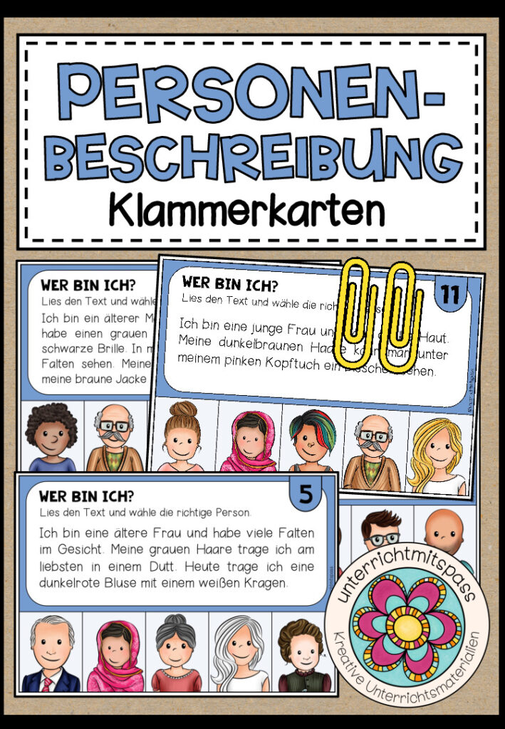 PERSONENBESCHREIBUNG – 16 Klammerkarten (Leseverständnis)