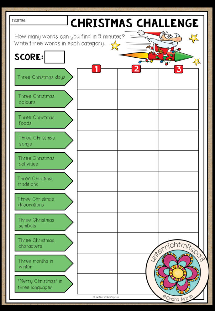 CHRISTMAS Challenge – 5 Minutes Activity