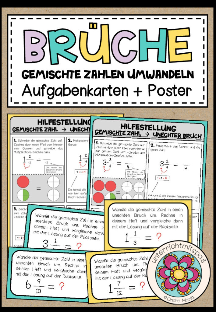 BRÜCHE – Gemischte Zahlen umwandeln (Poster + Kärtchen)