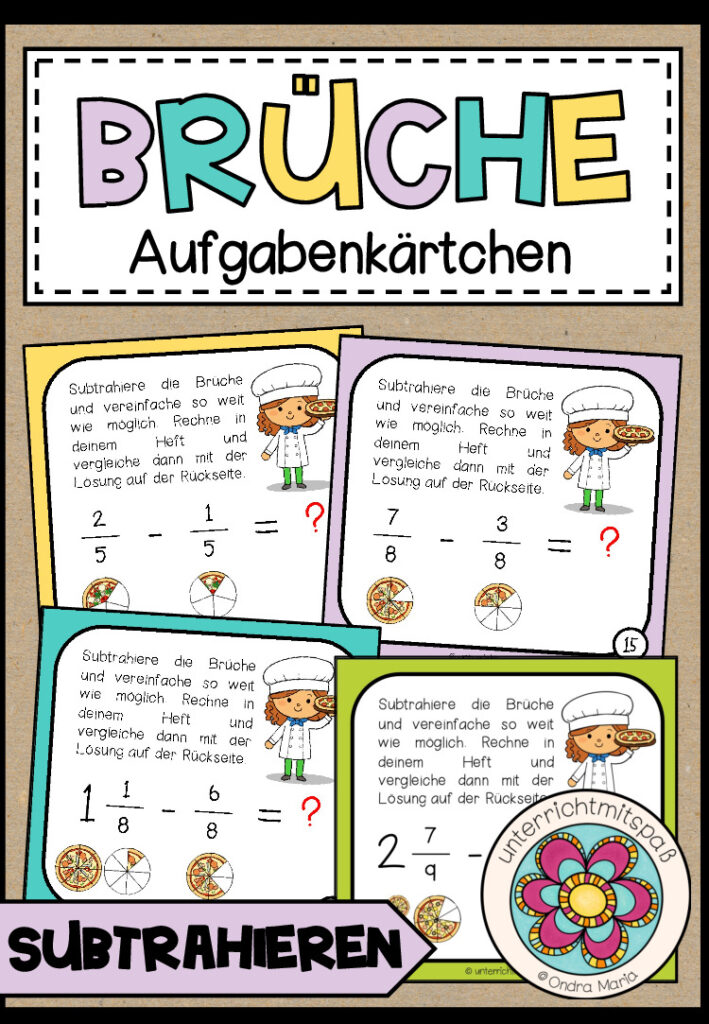 BRÜCHE – Subtraktion (Aufgabenkärtchen)