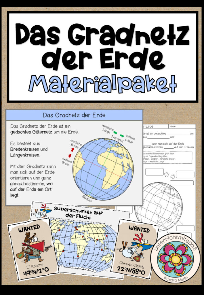 Das Gradnetz der Erde – Materialpaket (Wissenskartei, Arbeitsblätter, Spiel, Tafelbilder)