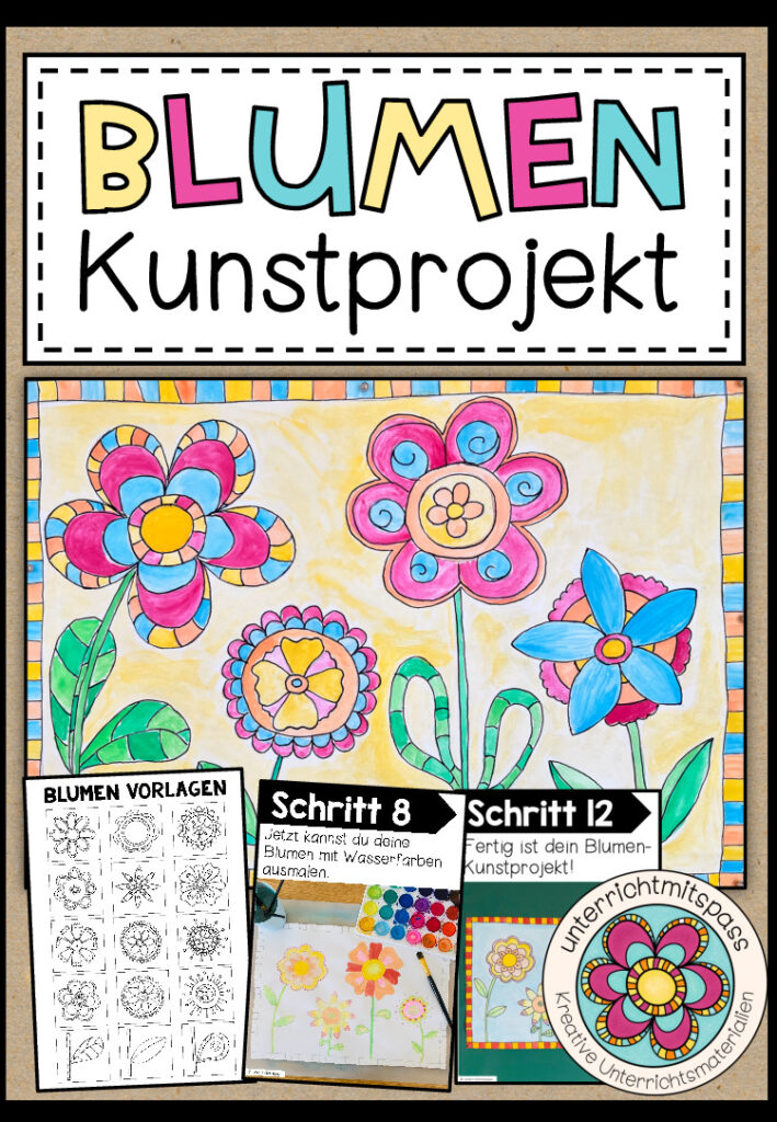 BUNTE BLUMEN (Doodle Art) – Kunstprojekt (fertig geplante Kunststunde)