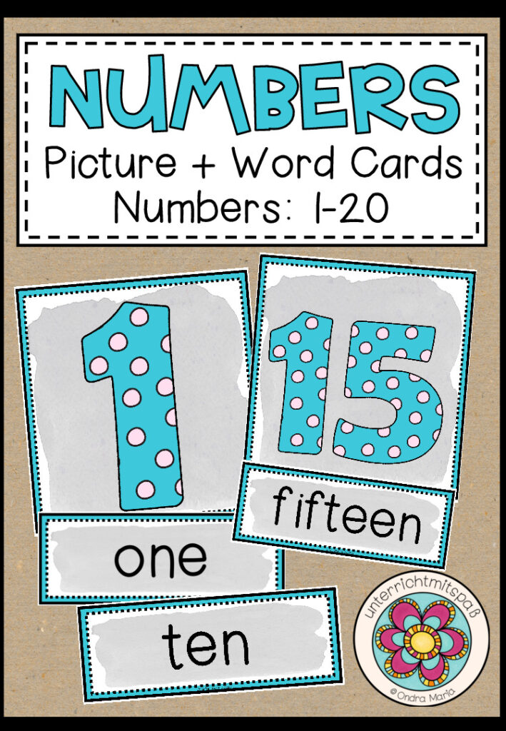 NUMBERS 1-20: Picture + Word Cards
