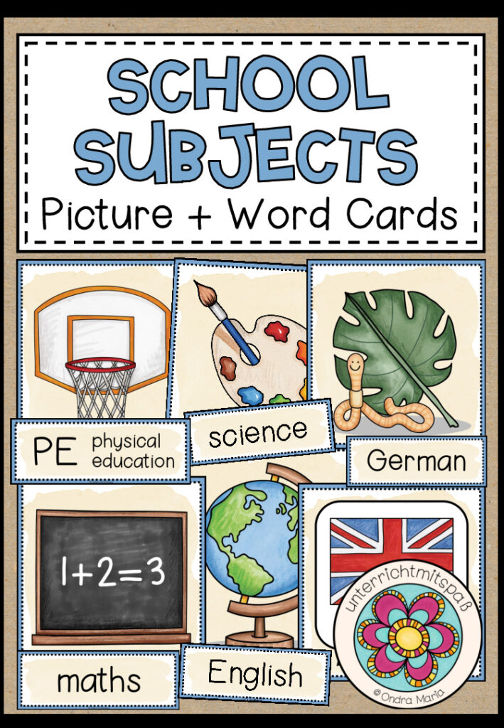 School Subjects – Picture + Word Cards