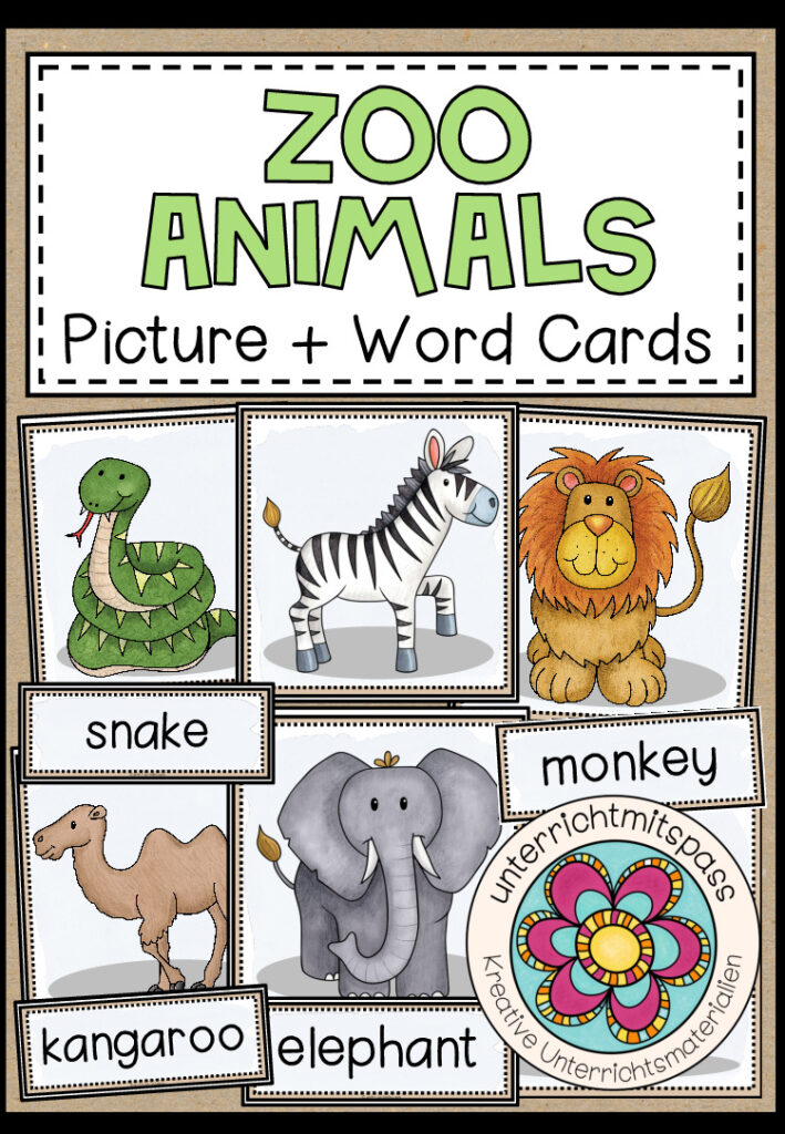 ZOO ANIMALS – Picture + Word Cards