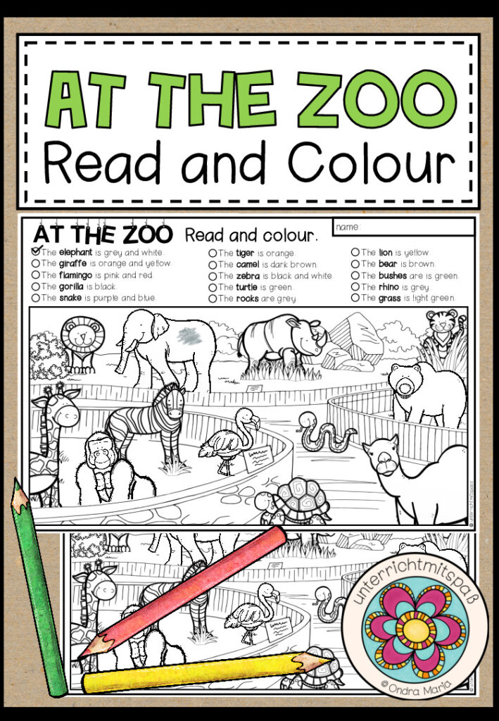 AT THE ZOO – Read and colour (2-fach differenziert)