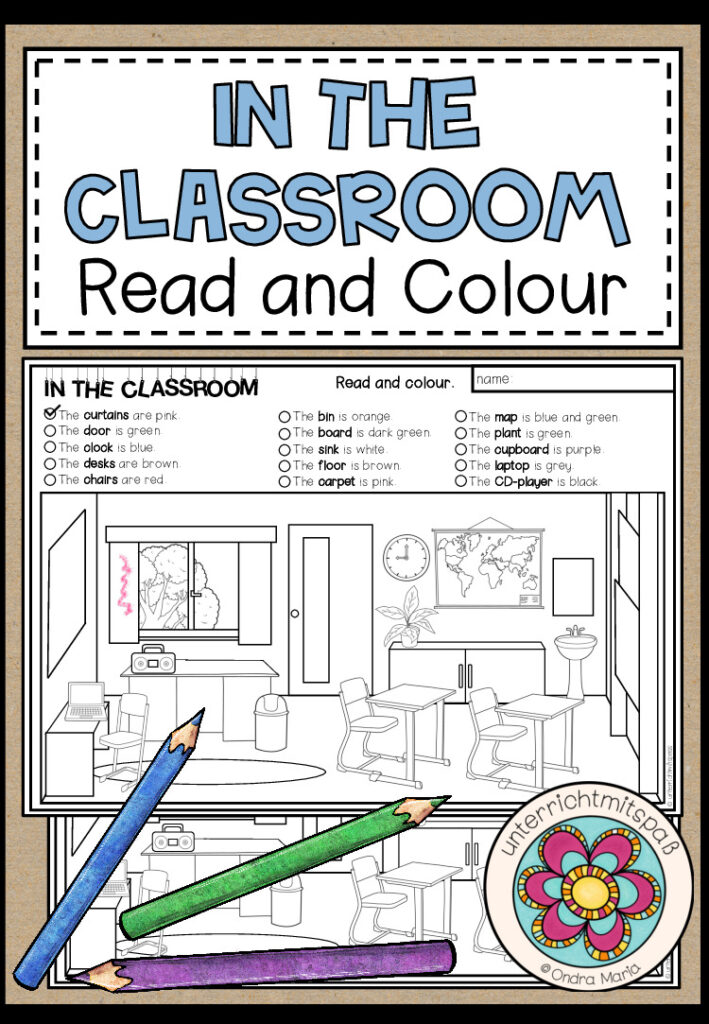In the Classroom – Read and Colour (2-fach differenziert)