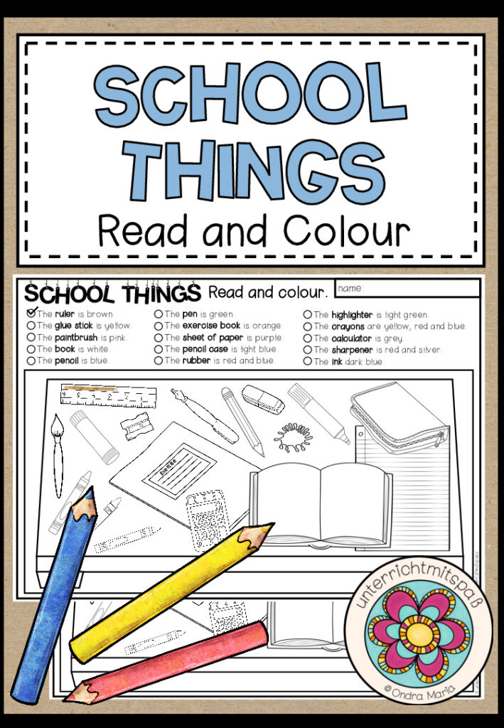 School Things – Read and Colour (2-fach differenziert)