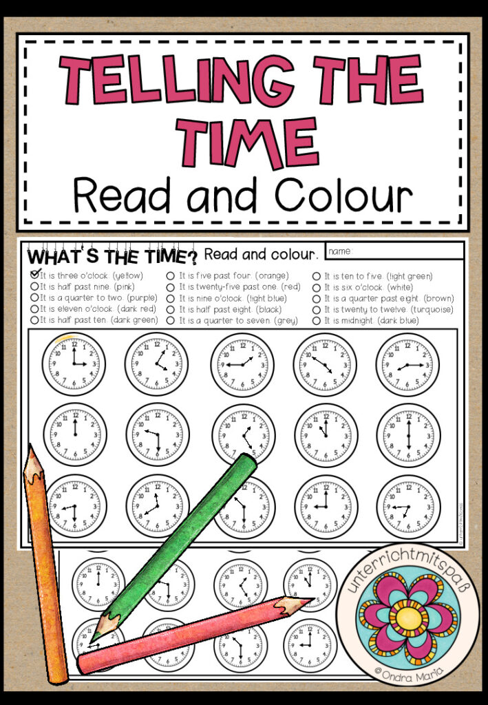 WHAT’S THE TIME? – Read and Colour (2-fach differenziert)