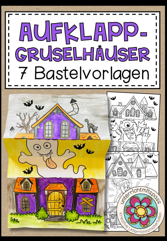 Aufklapp-Gruselhäuser – Bastelvorlagen