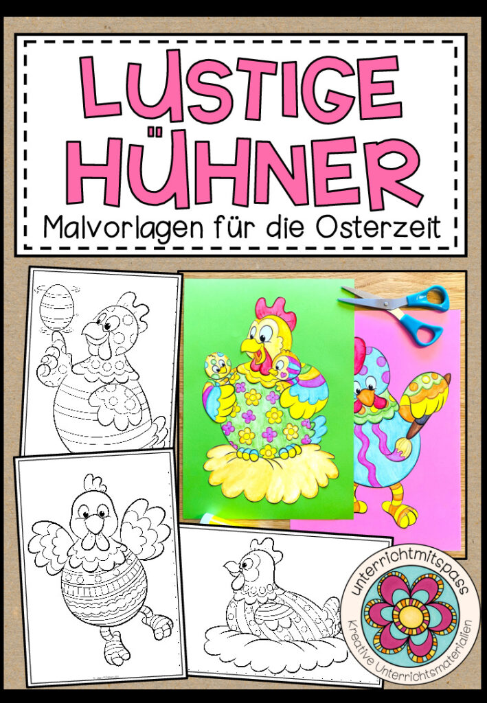 Lustige Hühner – Malvorlagen (für die Osterzeit)