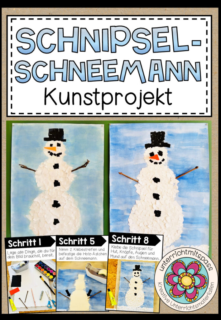 Schnipsel-Schneemann – Kunstprojekt (fertig geplante Kunststunde)