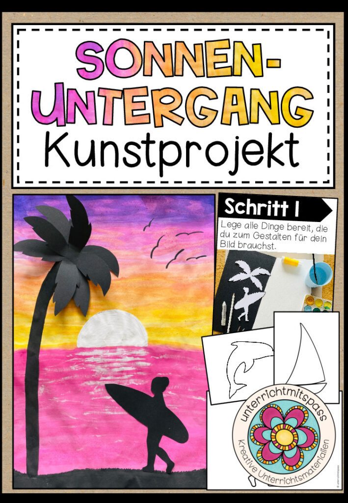 Sonnenuntergang – Kunstprojekt mit 3D-Effekt (fertig geplante Kunststunde)