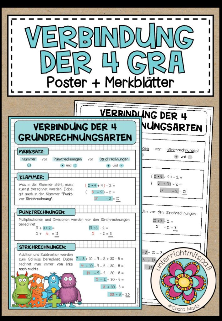 VERBINDUNG DER 4 GRUNDRECHNUNGSARTEN – Poster + Merkblatt