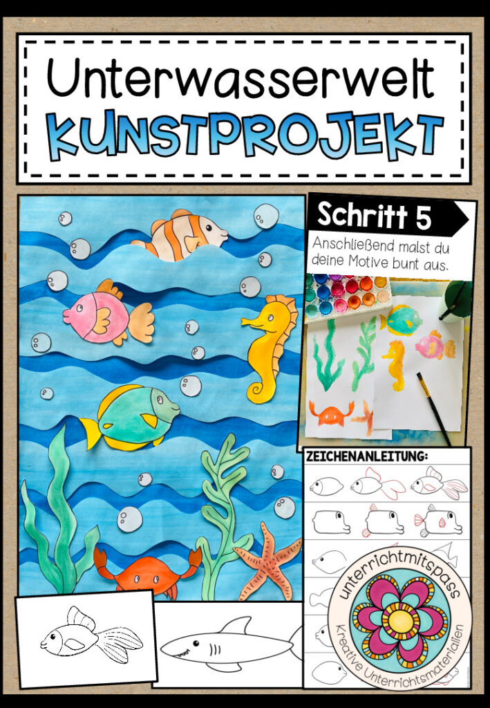 Unterwasserwelt – Kunstprojekt (fertig geplante Kunststunde)