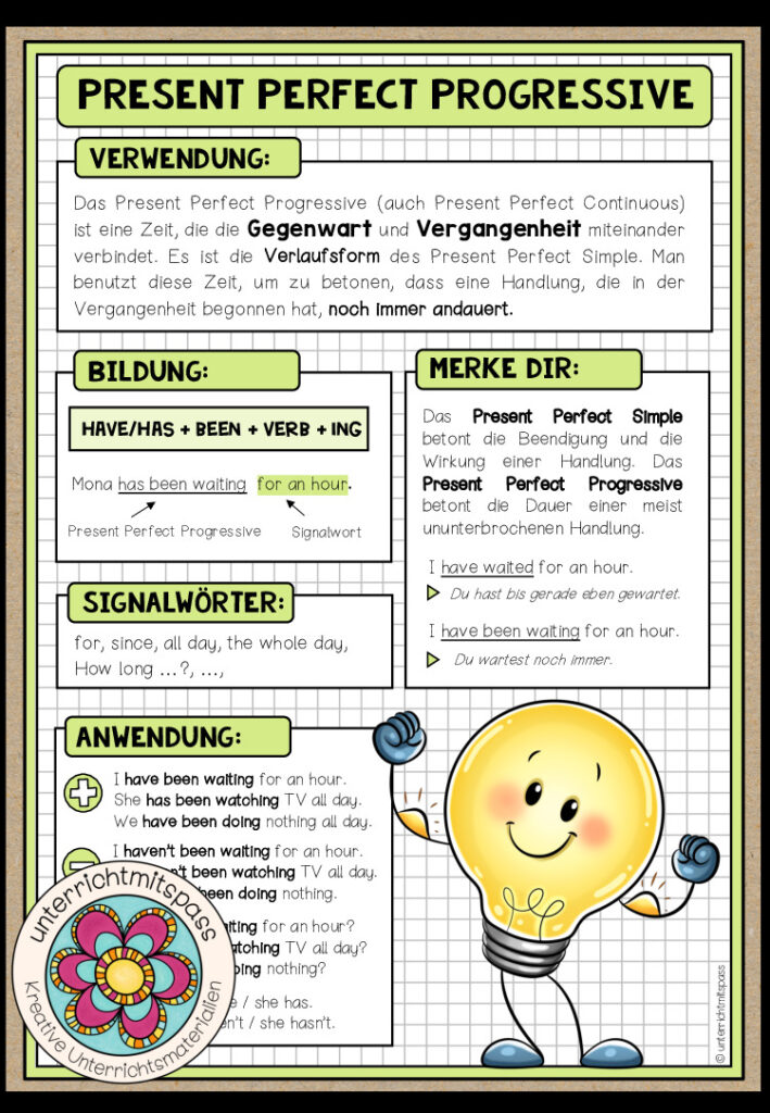 PRESENT PERFECT PROGRESSIVE – Merkblatt (mehrere Versionen)