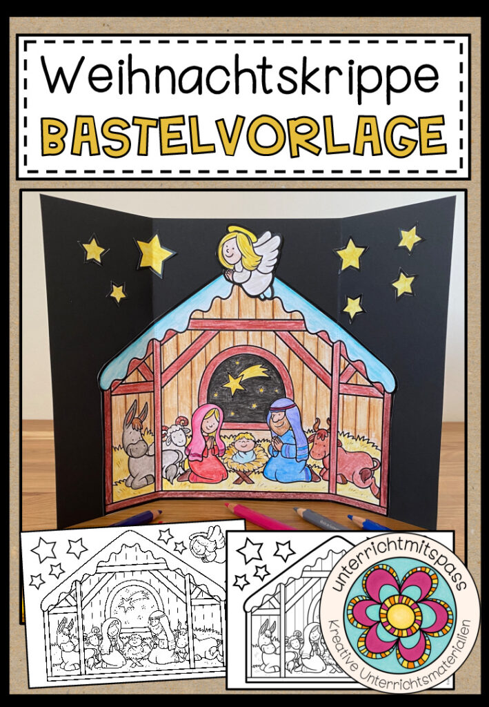 Weihnachtskrippe – Bastelvorlage / Ausmalbild