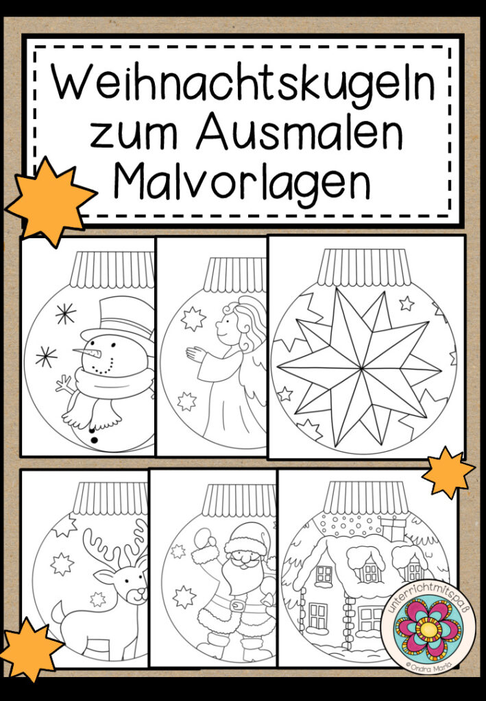 Weihnachtskugeln zum Ausmalen (10 Malvorlagen)