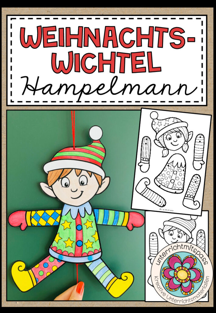 Wichtel / Weihnachtself – Hampelmann (2 Bastelvorlagen)