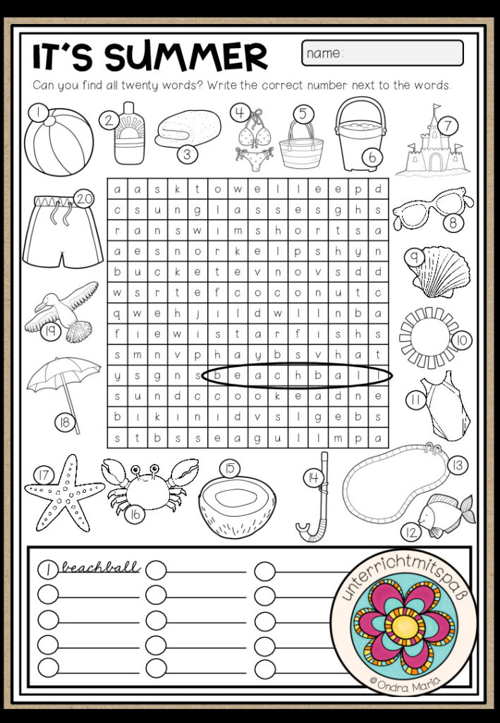 It’s summer! – Word Search (3-fach differenziert)
