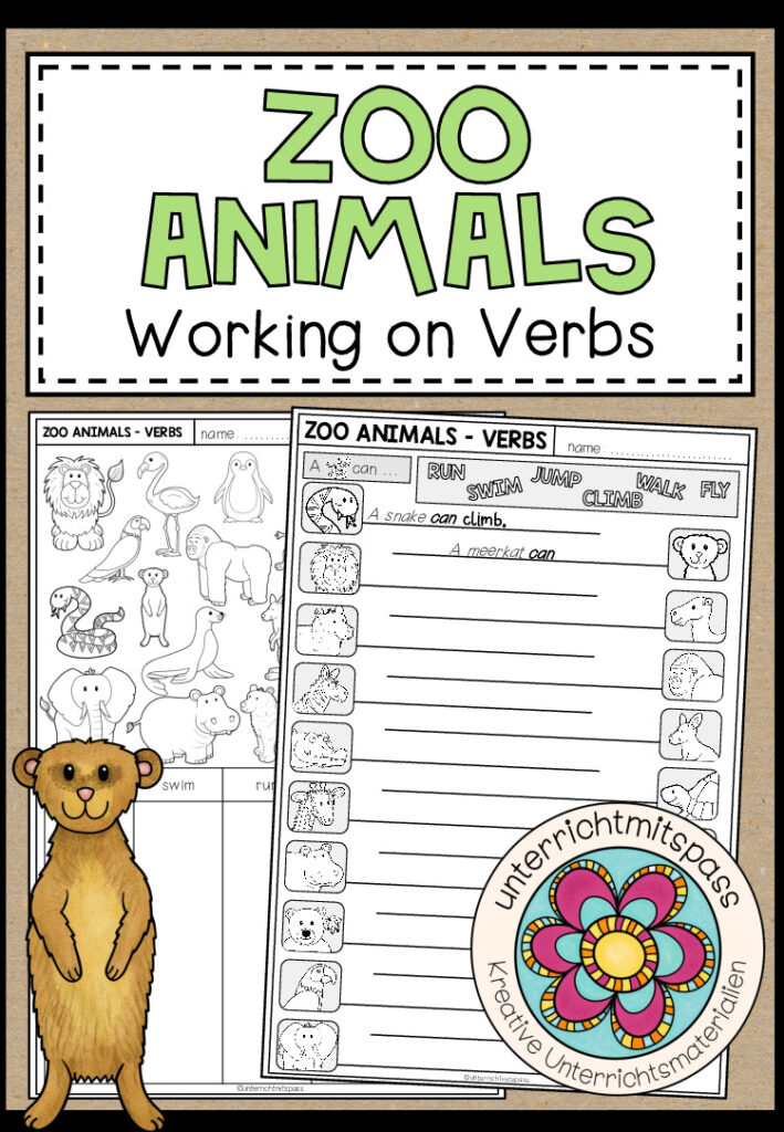 ZOO ANIMALS – Working on Verbs (Worksheets)