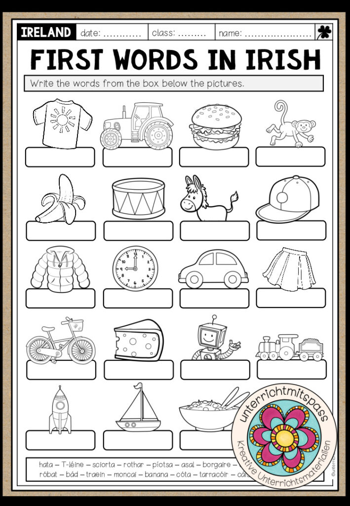First words in Irish – Worksheet