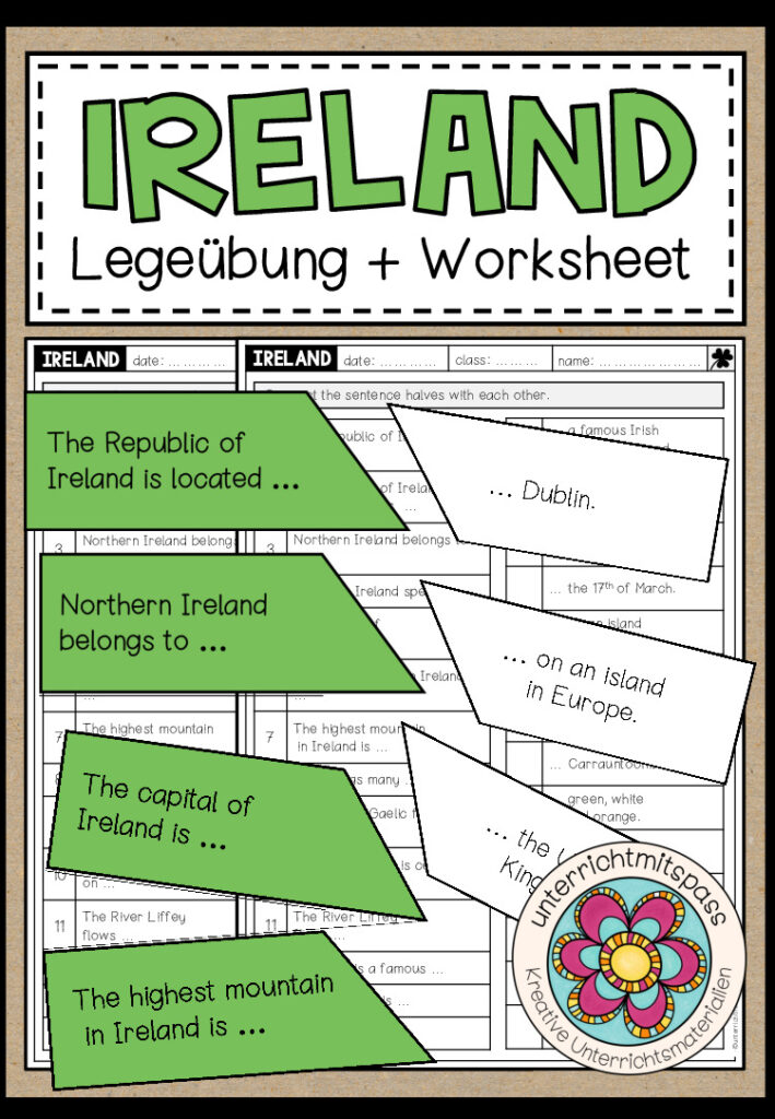 IRELAND –  Legeübung + Worksheet (Sentence Halves)