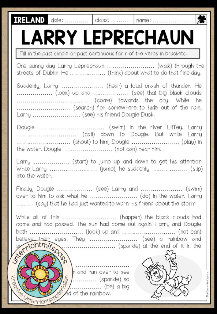 Larry Leprechaun – Grammar Worksheets (Simple Past vs Past Continuous)
