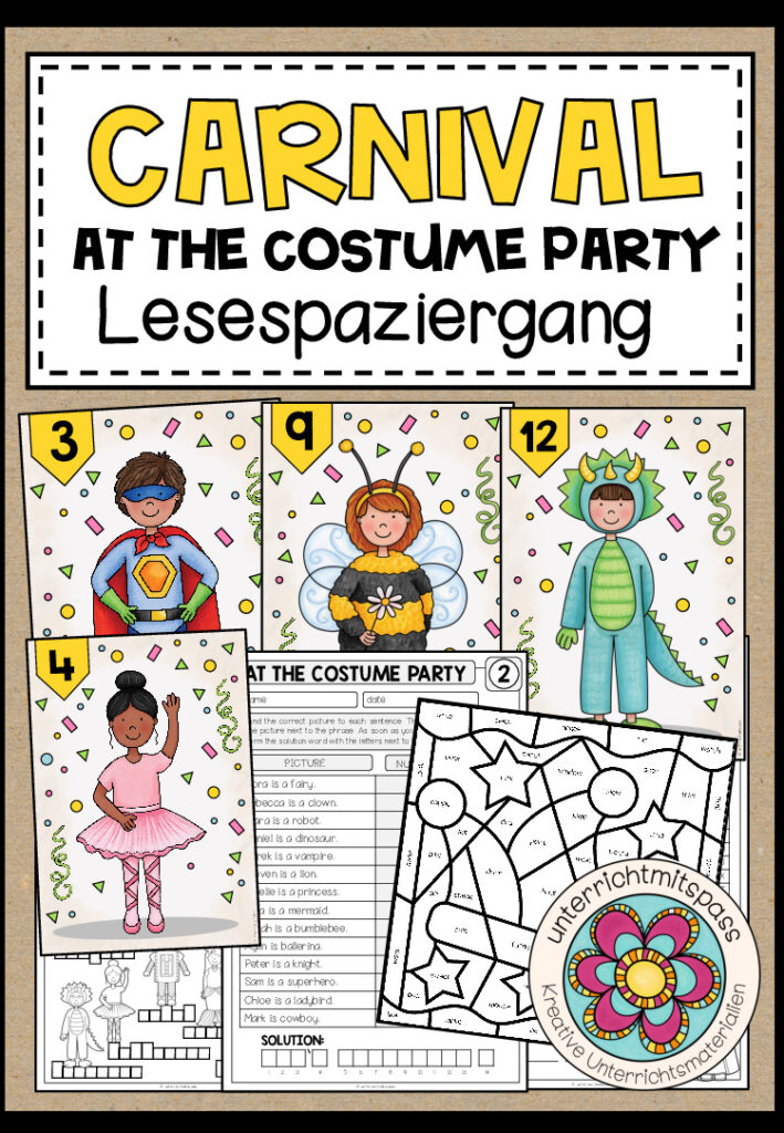 At the Costume Party – Story Walk (Lesespaziergang) 5-fach differenziert