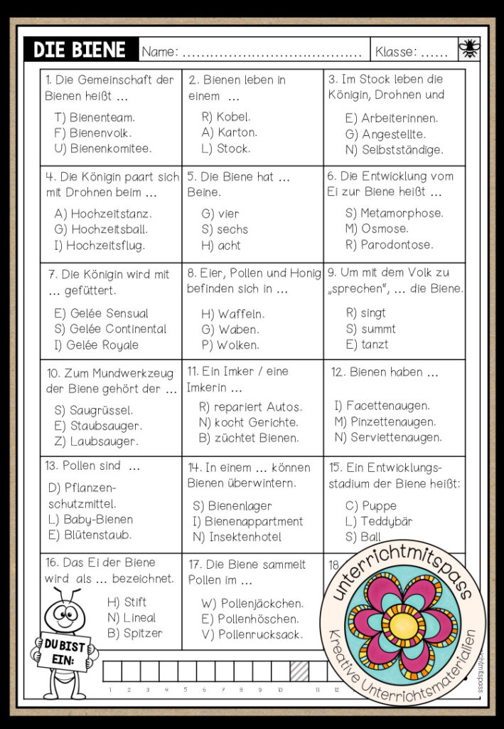 DIE BIENE – Quiz (Arbeitsblatt)