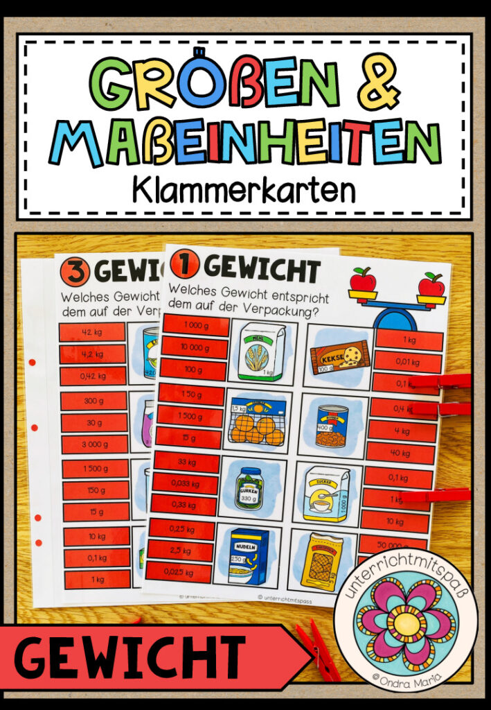 GRÖßEN UND MAßEINHEITEN – Gewicht (Klammerkarten)