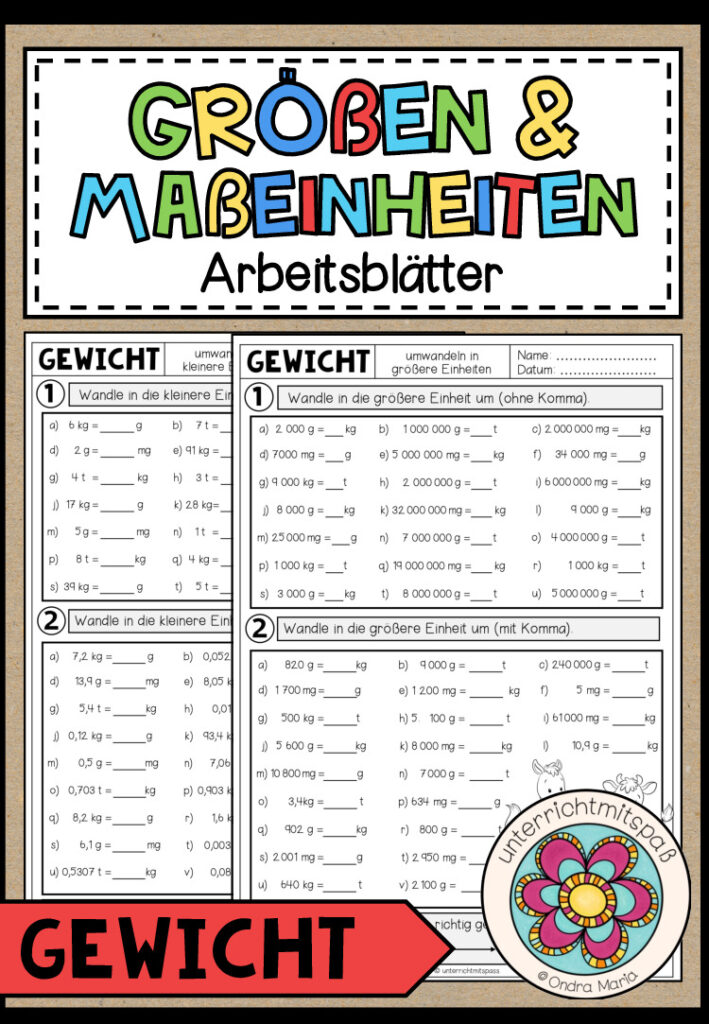 GRÖßEN UND MAßEINHEITEN – Gewicht (Arbeitsblätter)