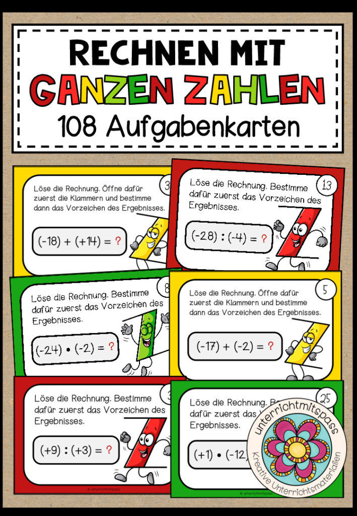 RECHNEN MIT GANZEN ZAHLEN – 108 Aufgabenkarten