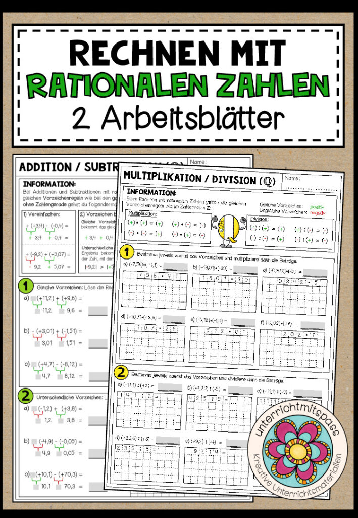 RECHNEN MIT RATIONALEN ZAHLEN – 2 Arbeitsblätter