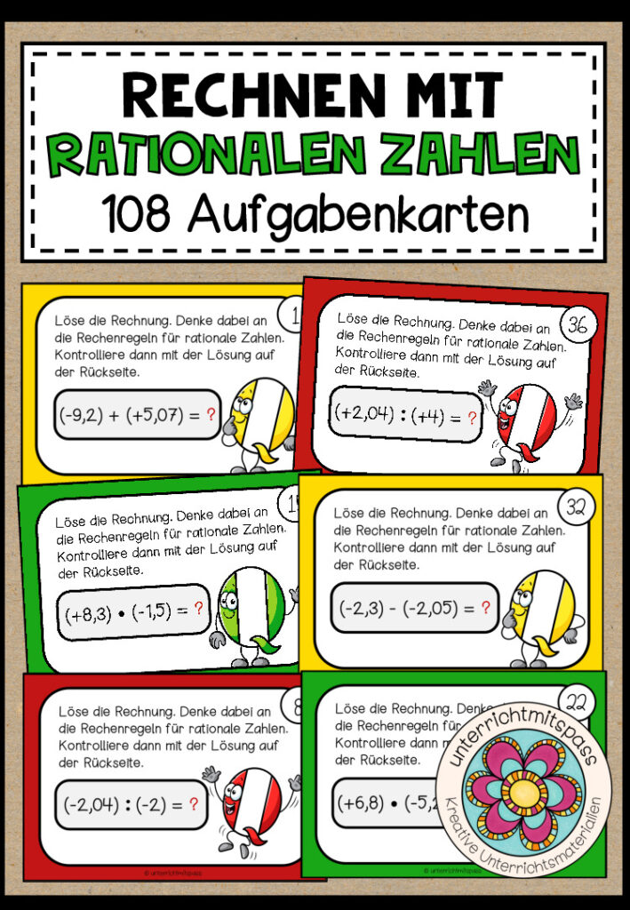 RECHNEN MIT RATIONALEN ZAHLEN – 108 Aufgabenkarten